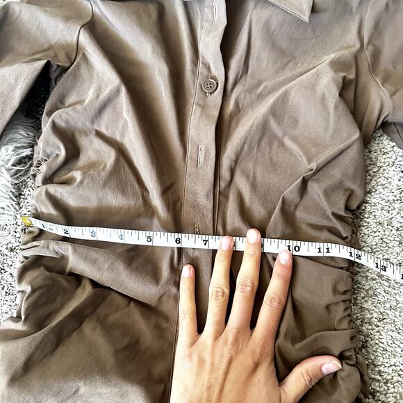 Zara Brown Ruched Button Up Mini Dress Size S - Picture 2 of 6